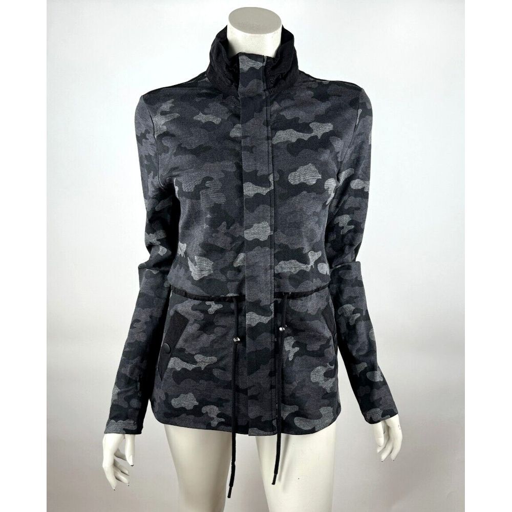 CAbi 3911 ATC Camo Jacket Women M EUC Full Zip Jersey Pockets Stretch Adj Waist